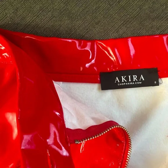 AKIRA Red Patent Mini Skirt with Front Zippers - Picture 5 of 5